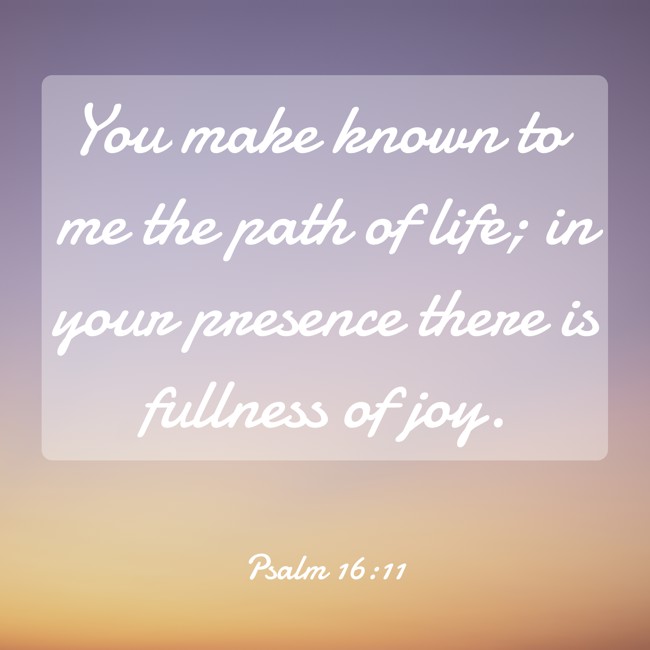 You make known to me the path of life; in your presence there is fullness of joy. - Psalm 16:11