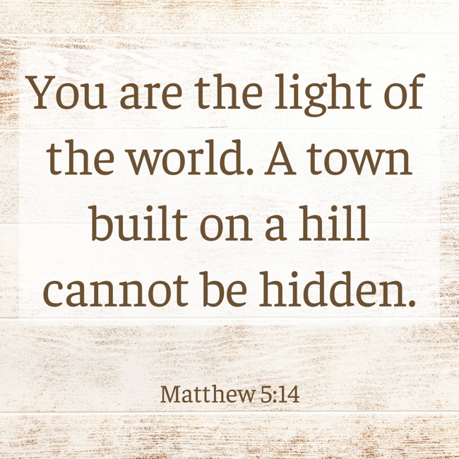 You are the light of the world. A town built on a hill cannot be hidden. - Matthew 5:14