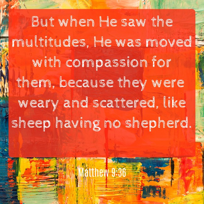  But when He saw the multitudes, He was moved with compassion for them, because they were weary and scattered, like sheep having no shepherd.   - Matthew 9:36 