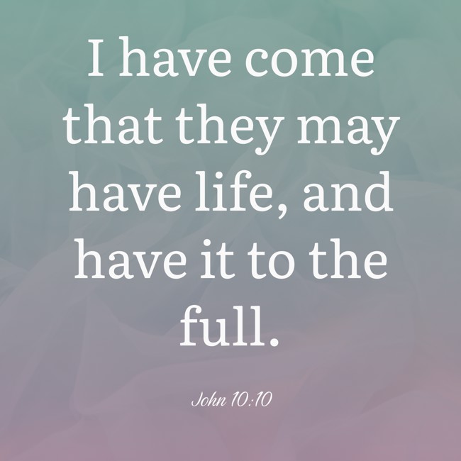 I have come that they may have life, and have it to the full. - John 10:10