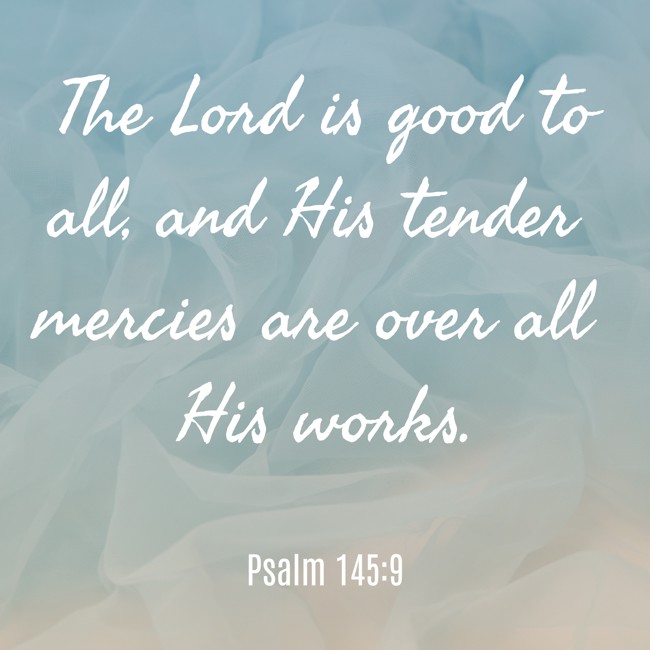  The Lord is good to all, and His tender mercies are over all His works.   - Psalm 145:9 