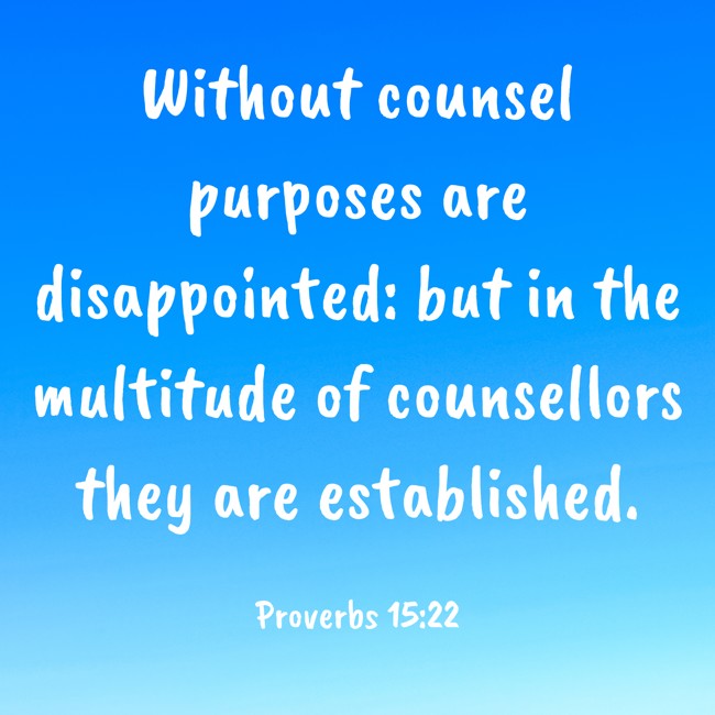 Without counsel purposes are disappointed: but in the multitude of counsellors they are established. - Proverbs 15:22