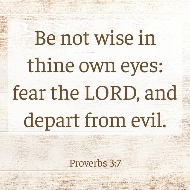 Be not wise in thine own eyes: fear the LORD, and depart from evil. - Proverbs 3:7