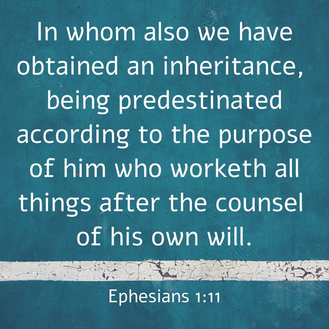 In whom also we have obtained an inheritance, being predestinated according to the purpose of him who worketh all things after the counsel of his own will. - Ephesians 1:11