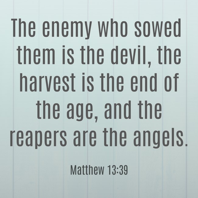 The enemy who sowed them is the devil, the harvest is the end of the age, and the reapers are the angels. - Matthew 13:39