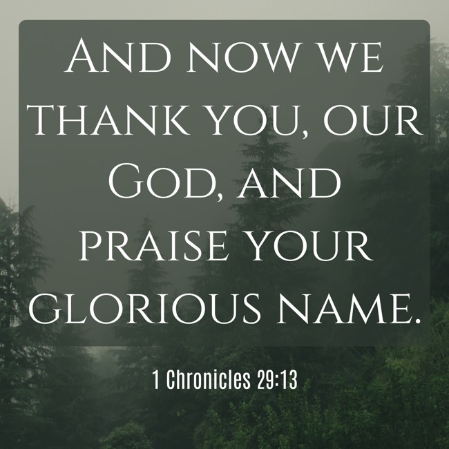 And now we thank you, our God, and praise your glorious name. - 1 Chronicles 29:13