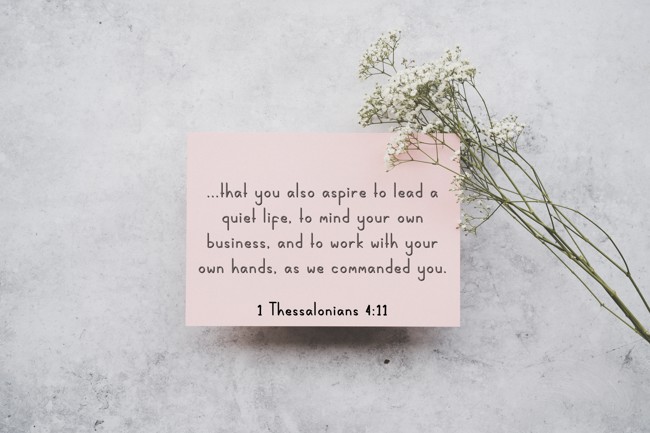  ...that you also aspire to lead a quiet life, to mind your own business, and to work with your own hands, as we commanded you.   - 1 Thessalonians 4:11 