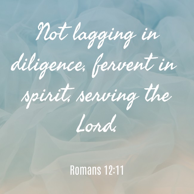  Not lagging in diligence, fervent in spirit, serving the Lord.   - Romans 12:11 