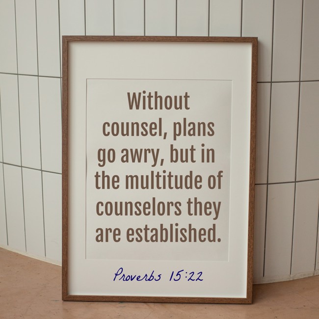  Without counsel, plans go awry, but in the multitude of counselors they are established.   - Proverbs 15:22 