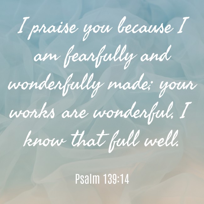 I praise you because I am fearfully and wonderfully made; your works are wonderful, I know that full well. - Psalm 139:14