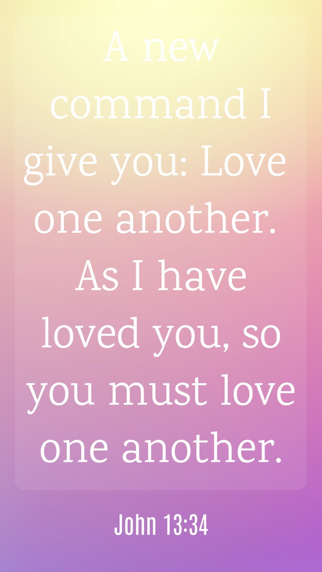 A new command I give you: Love one another. As I have loved you, so you must love one another. - John 13:34