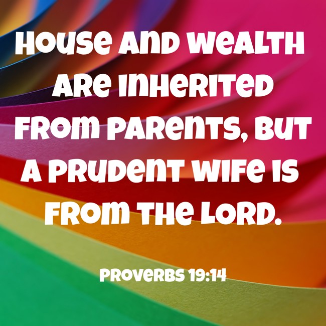 House and wealth are inherited from parents, but a prudent wife is from the LORD. - Proverbs 19:14