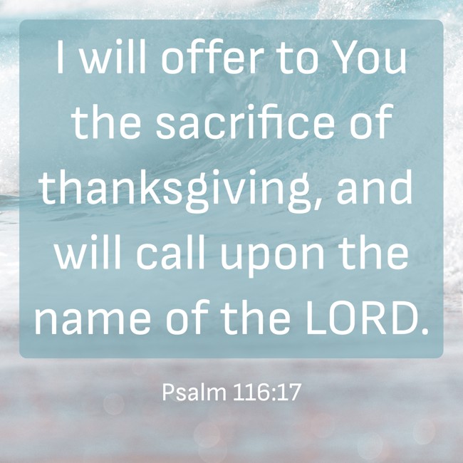 I will offer to You the sacrifice of thanksgiving, and will call upon the name of the LORD. - Psalm 116:17