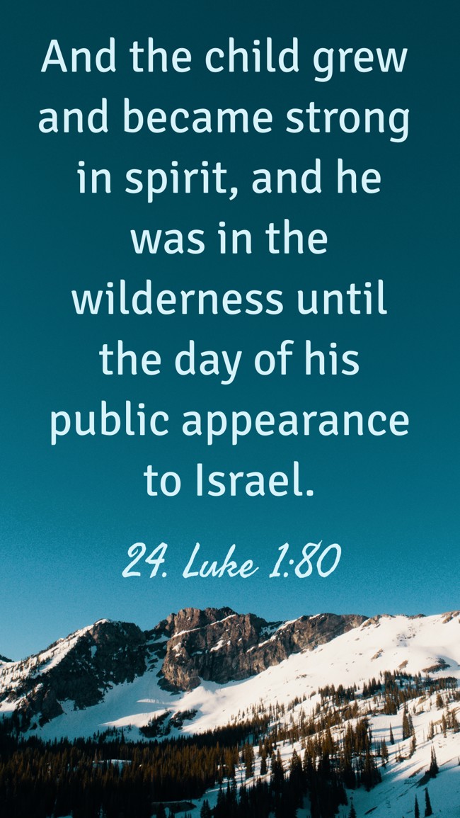 And the child grew and became strong in spirit, and he was in the wilderness until the day of his public appearance to Israel. - 24. Luke 1:80