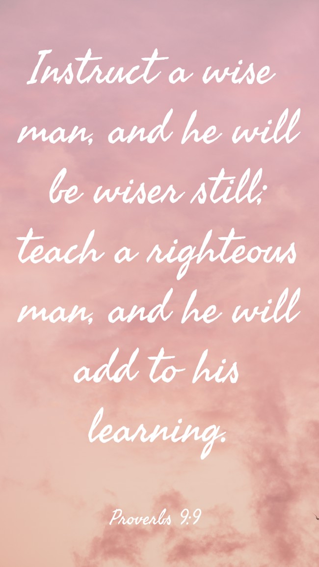 Instruct a wise man, and he will be wiser still; teach a righteous man, and he will add to his learning. - Proverbs 9:9