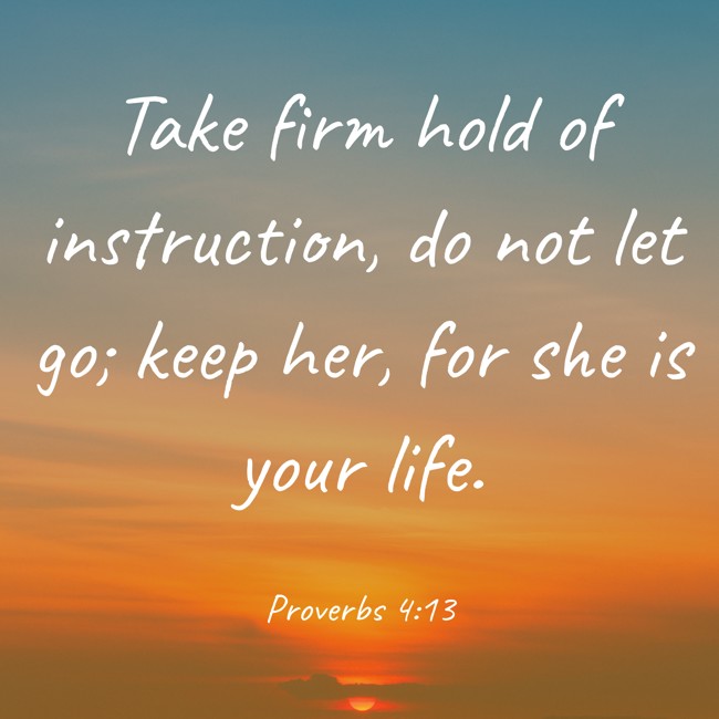 Take firm hold of instruction, do not let go; keep her, for she is your life. - Proverbs 4:13