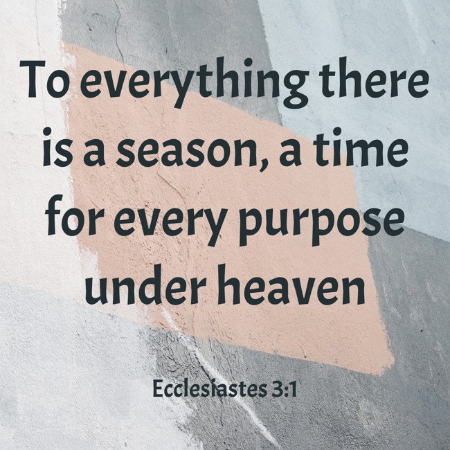 To everything there is a season, a time for every purpose under heaven - Ecclesiastes 3:1