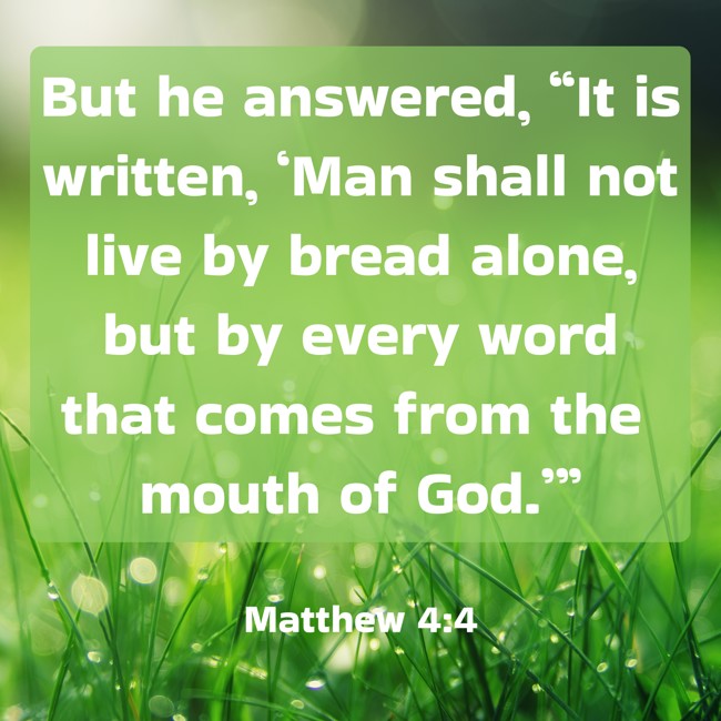 But he answered, “It is written, ‘Man shall not live by bread alone, but by every word that comes from the mouth of God.’” - Matthew 4:4