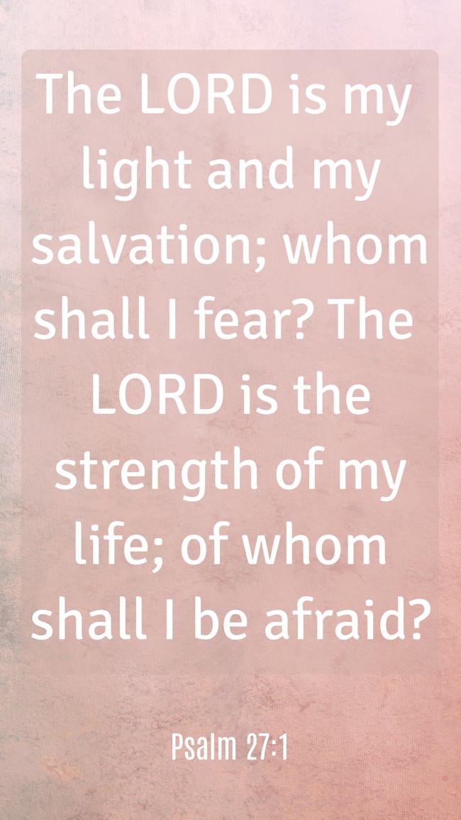 The LORD is my light and my salvation; whom shall I fear? The LORD is the strength of my life; of whom shall I be afraid? - Psalm 27:1