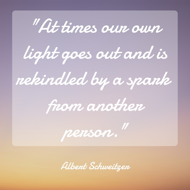 At times our own light goes out and is rekindled by a spark from another person. - Albert Schweitzer