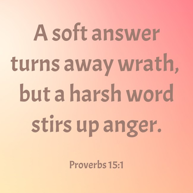  A soft answer turns away wrath, but a harsh word stirs up anger.   - Proverbs 15:1 
