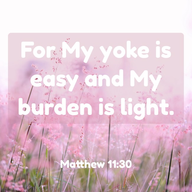  For My yoke is easy and My burden is light.   - Matthew 11:30 
