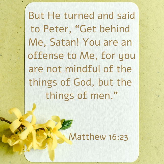 But He turned and said to Peter, “Get behind Me, Satan! You are an offense to Me, for you are not mindful of the things of God, but the things of men.”
- Matthew 16:23