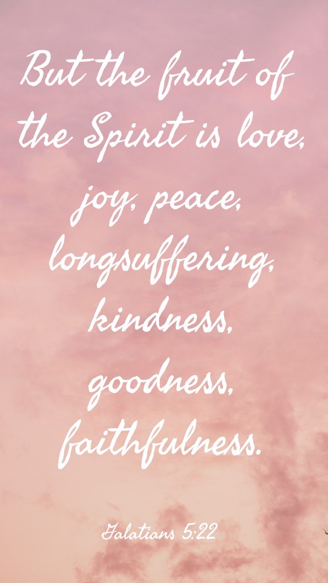 But the fruit of the Spirit is love, joy, peace, longsuffering, kindness, goodness, faithfulness. - Galatians 5:22
