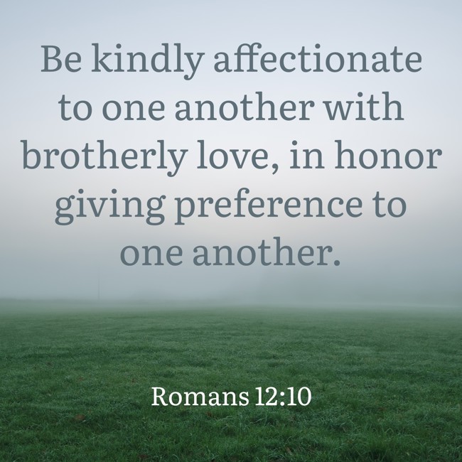 Be kindly affectionate to one another with brotherly love, in honor giving preference to one another. - Romans 12:10
