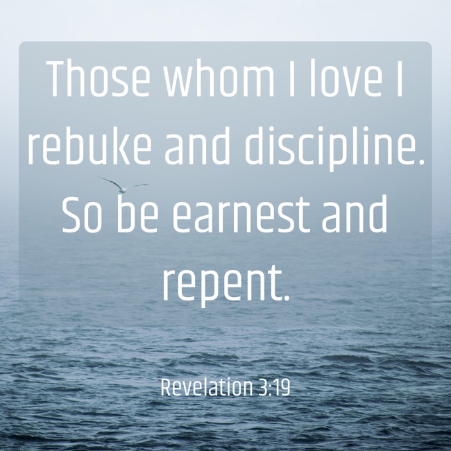  Those whom I love I rebuke and discipline. So be earnest and repent.   - Revelation 3:19 