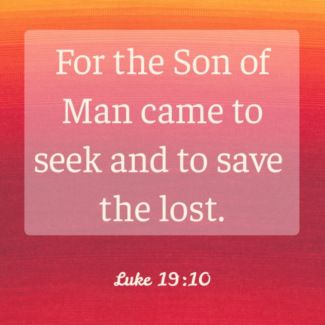  For the Son of Man came to seek and to save the lost.   - Luke 19:10 