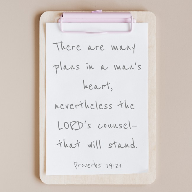 There are many plans in a man's heart, nevertheless the LORD's counsel—that will stand. - Proverbs 19:21