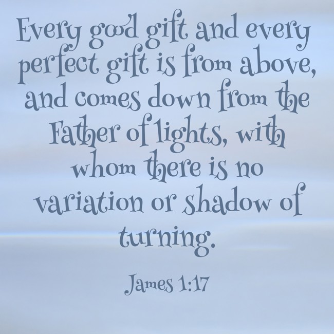 Every good gift and every perfect gift is from above, and comes down from the Father of lights, with whom there is no variation or shadow of turning. - James 1:17