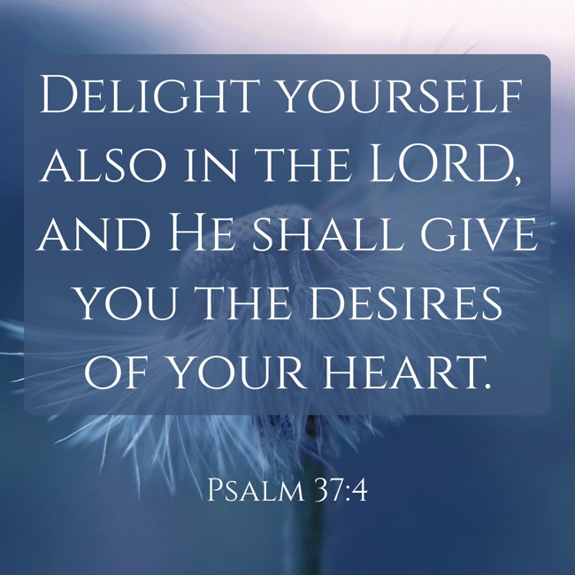 Delight yourself also in the LORD, and He shall give you the desires of your heart. - Psalm 37:4