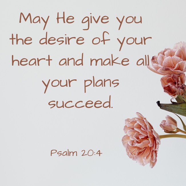 May He give you the desire of your heart and make all your plans succeed. - Psalm 20:4
