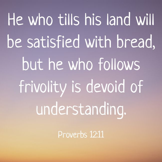 He who tills his land will be satisfied with bread, but he who follows frivolity is devoid of understanding. - Proverbs 12:11