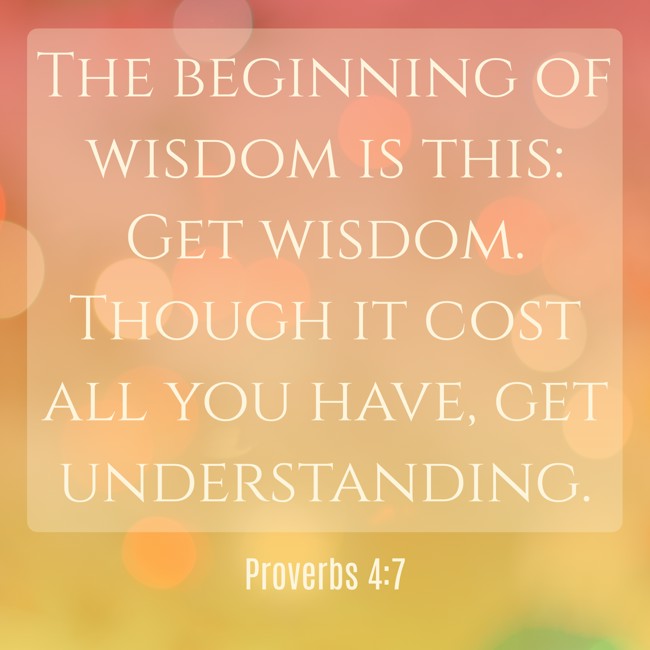 The beginning of wisdom is this: Get wisdom. Though it cost all you have, get understanding. - Proverbs 4:7