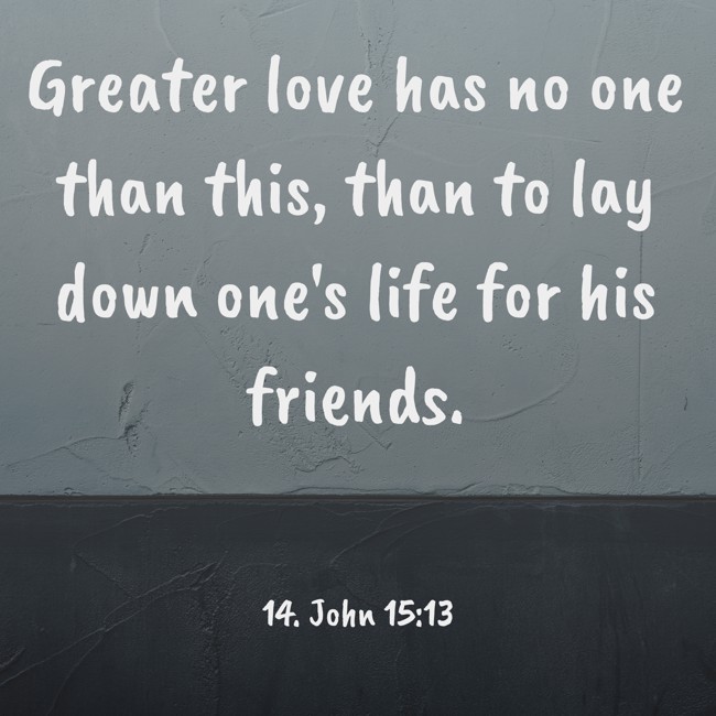 Greater love has no one than this, than to lay down one's life for his friends. - 14. John 15:13