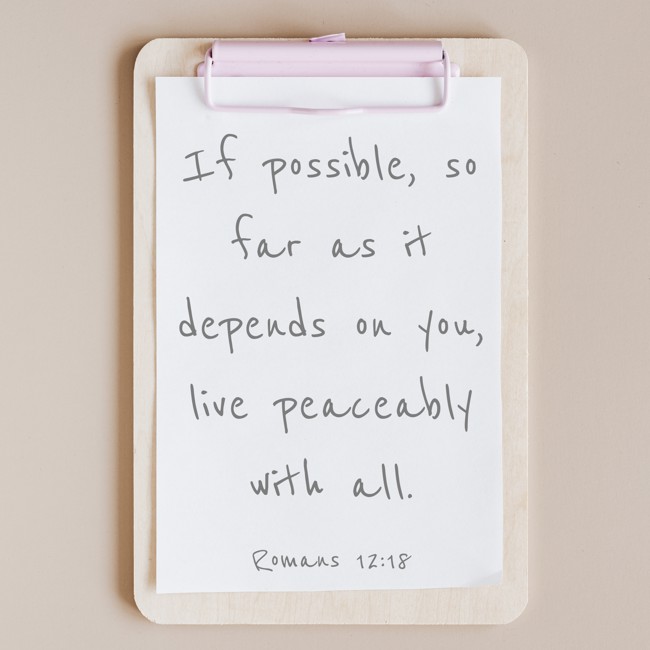 If possible, so far as it depends on you, live peaceably with all. - Romans 12:18