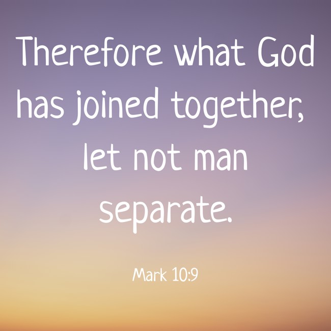 Therefore what God has joined together, let not man separate. - Mark 10:9