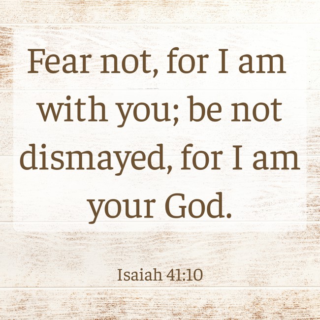 Fear not, for I am with you; be not dismayed, for I am your God. - Isaiah 41:10