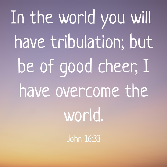 In the world you will have tribulation; but be of good cheer, I have overcome the world. - John 16:33