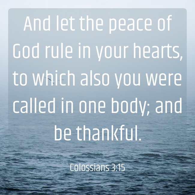 And let the peace of God rule in your hearts, to which also you were called in one body; and be thankful. - Colossians 3:15