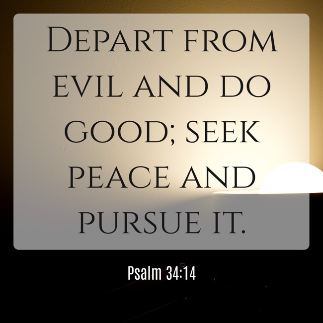 Depart from evil and do good; seek peace and pursue it. - Psalm 34:14