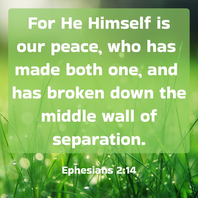 For He Himself is our peace, who has made both one, and has broken down the middle wall of separation. - Ephesians 2:14