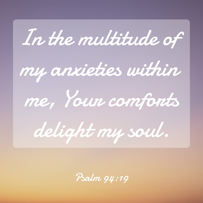 In the multitude of my anxieties within me, Your comforts delight my soul. - Psalm 94:19