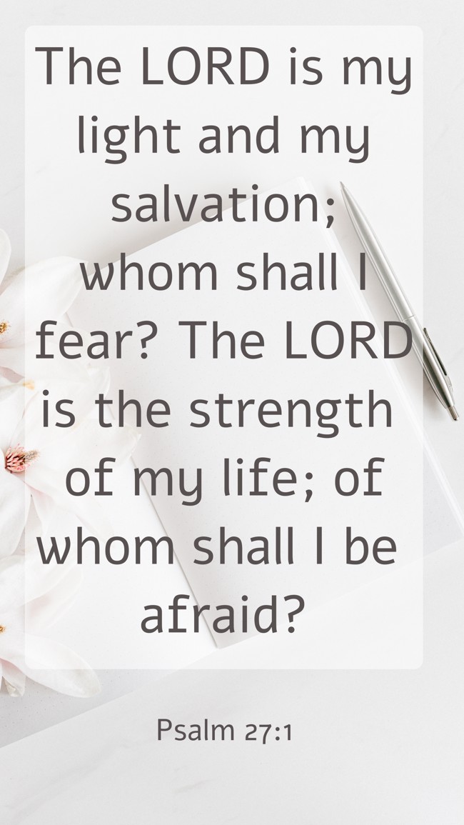 The LORD is my light and my salvation; whom shall I fear? The LORD is the strength of my life; of whom shall I be afraid? - Psalm 27:1