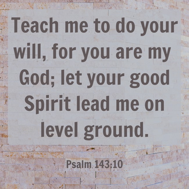 Teach me to do your will, for you are my God; let your good Spirit lead me on level ground. - Psalm 143:10