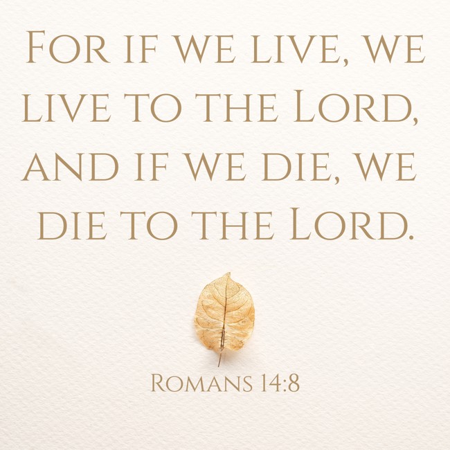 For if we live, we live to the Lord, and if we die, we die to the Lord. - Romans 14:8
