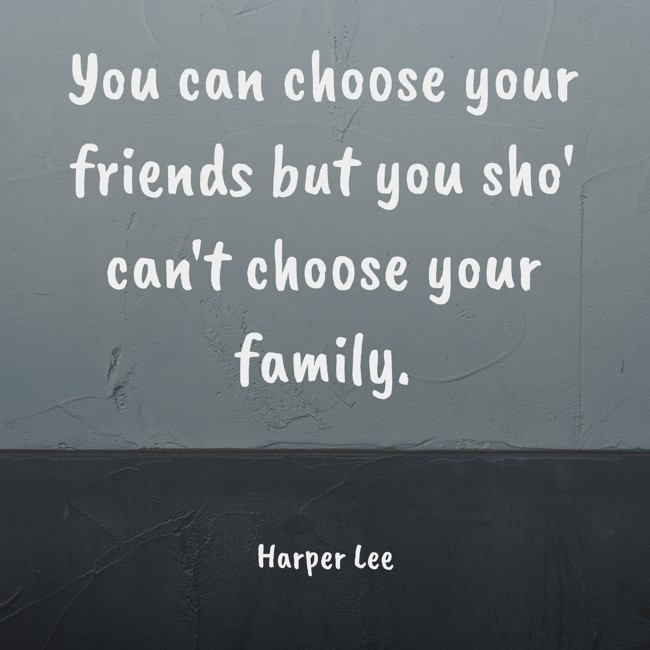 You can choose your friends but you sho' can't choose your family. - Harper Lee